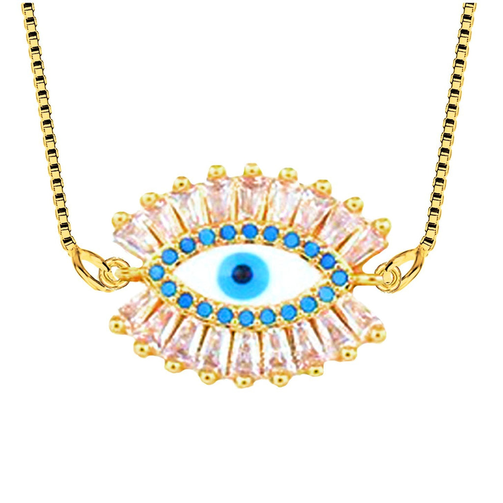 Turkish Blue Evil Eye American Diamond Necklace Pendant Chain Bulk