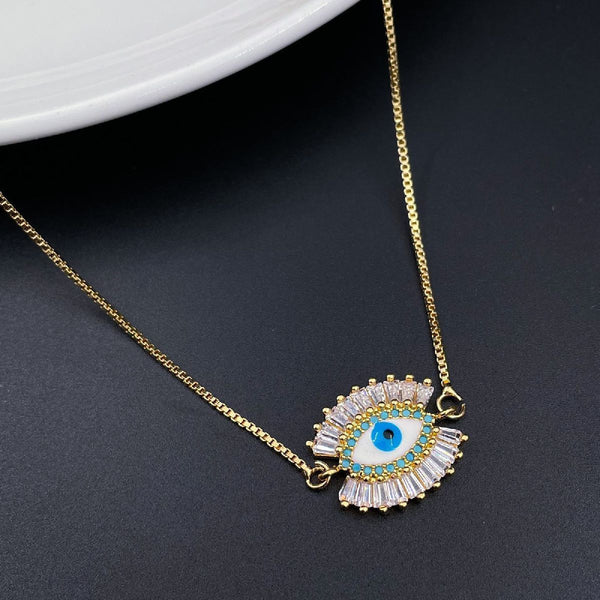Turkish Blue Evil Eye American Diamond Necklace Pendant Chain Bulk Main image