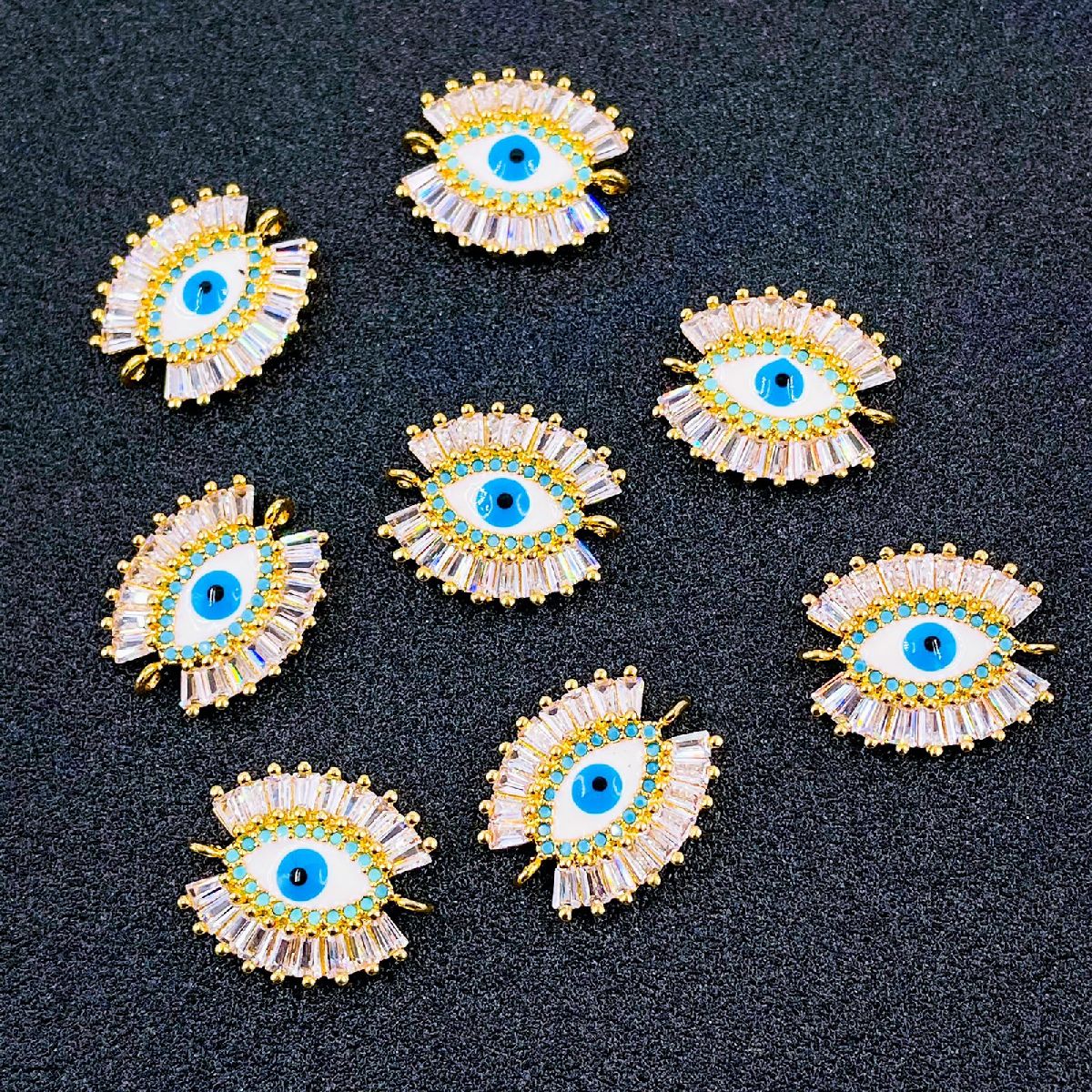 Gold Blue Evil Eye Nazariya CZ American Diamond Centre Pcs Bulk Main image