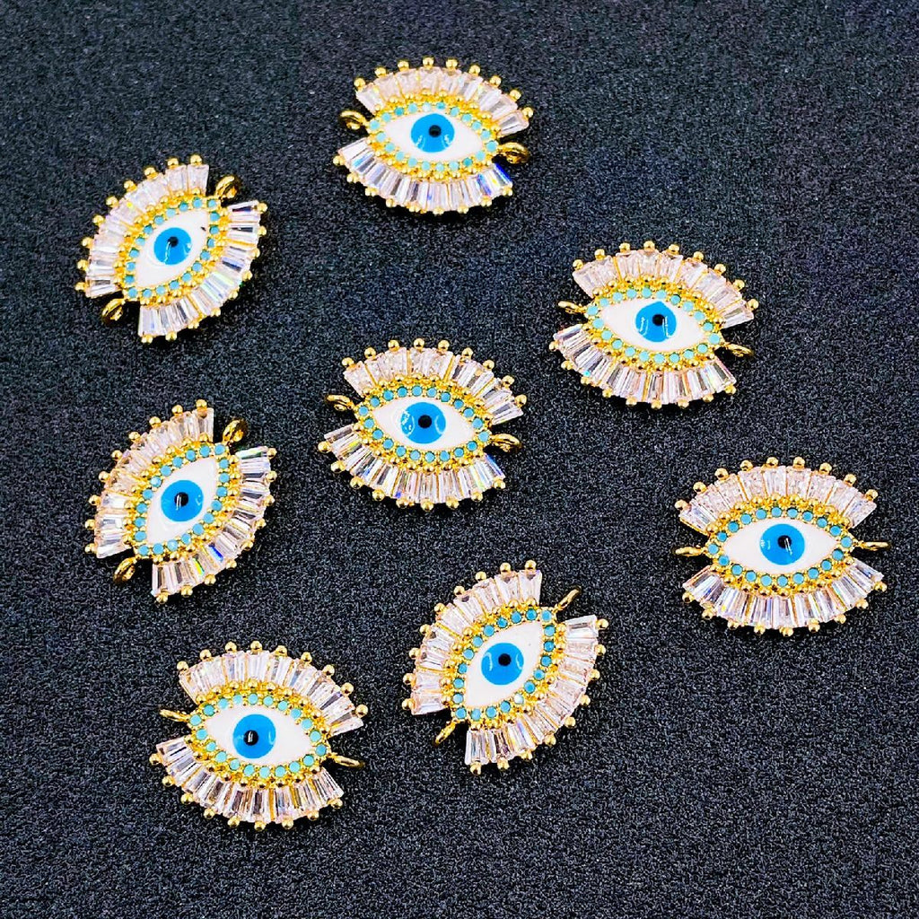 Gold Blue Evil Eye Nazariya CZ American Diamond Centre Pcs Bulk