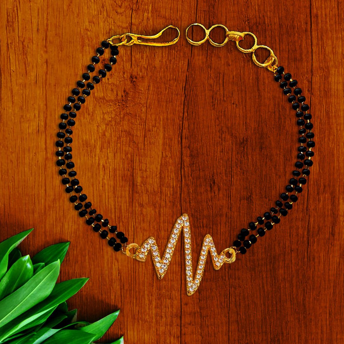 Lightning Heartbeat Pulse Charm 22K Gold Hand Haath Mangalsutra Bracelet For Women