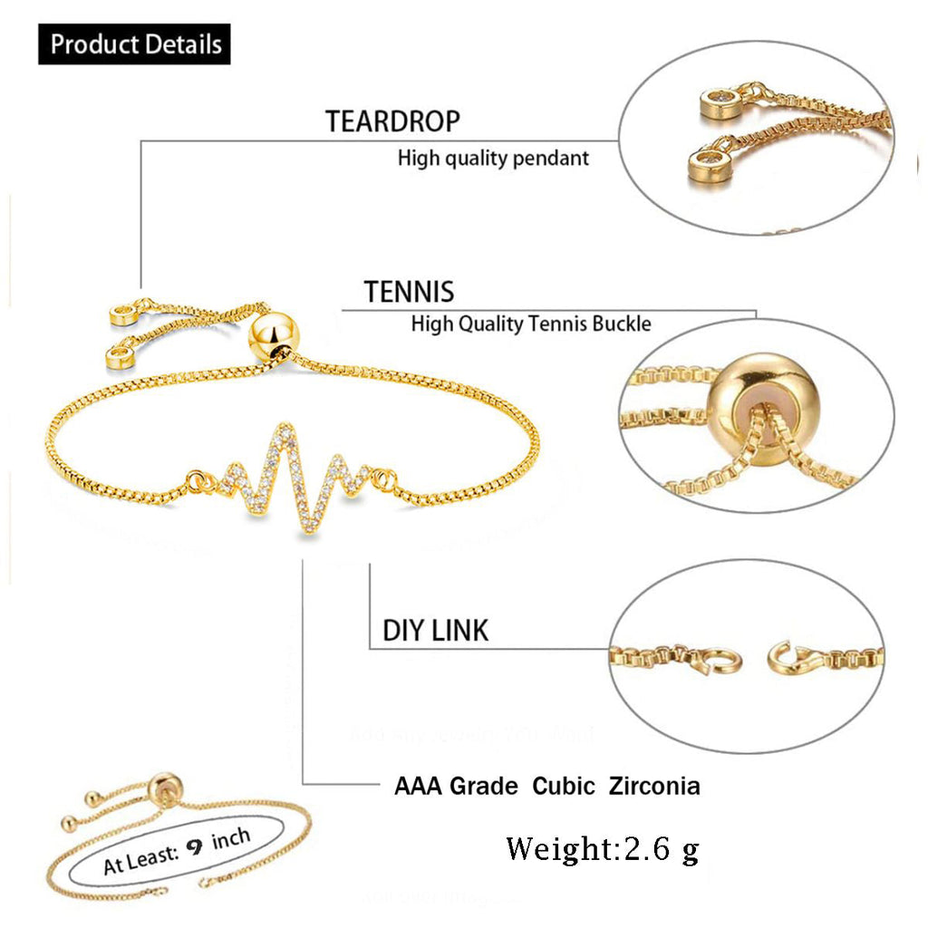 Lightening Heartbeat Cardiogram Gold CZ Slider Bracelet Bulk