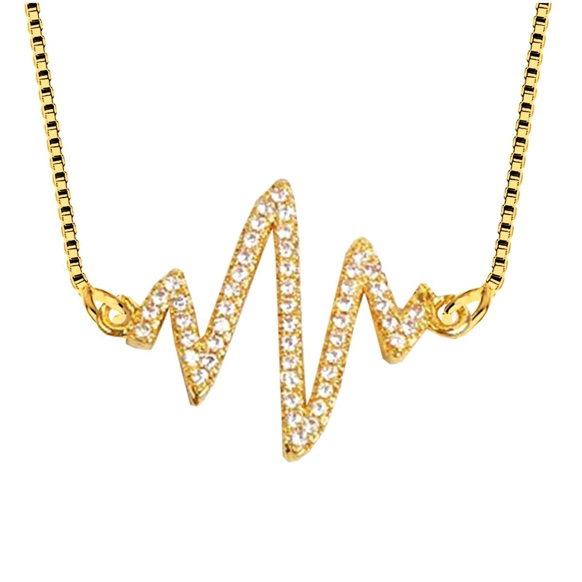Lightning Heartbeat Lifeline Pulse Cardiogram Gold Cubic Zirconia Necklace Pendant Charm Chain Secondary image