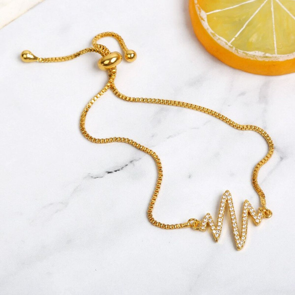Lightening Heartbeat Cardiogram Gold CZ Slider Bracelet Bulk