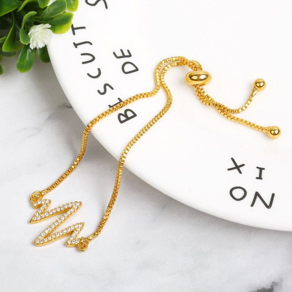 Lightening Heartbeat Cardiogram Gold CZ Slider Bracelet Bulk