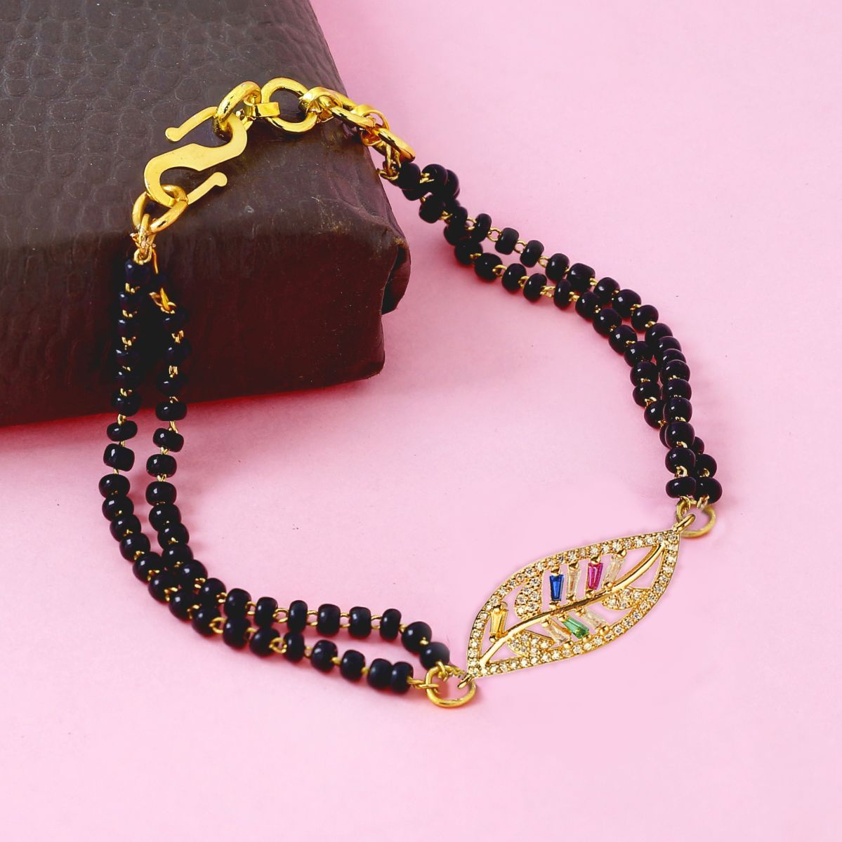 Leaf Petal Floral Gold CZ Hand Wrist Mangalsutra Bracelet Bulk Main image