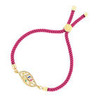 Leaf Petal Floral Gold Pink CZ Adjustable Thread Bracelet Bulk