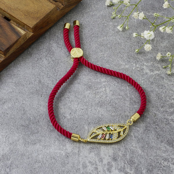 Leaf Petal Floral Gold Pink CZ Adjustable Thread Bracelet Bulk Main image