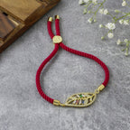 Leaf Petal Floral Gold Pink CZ Adjustable Thread Bracelet Bulk