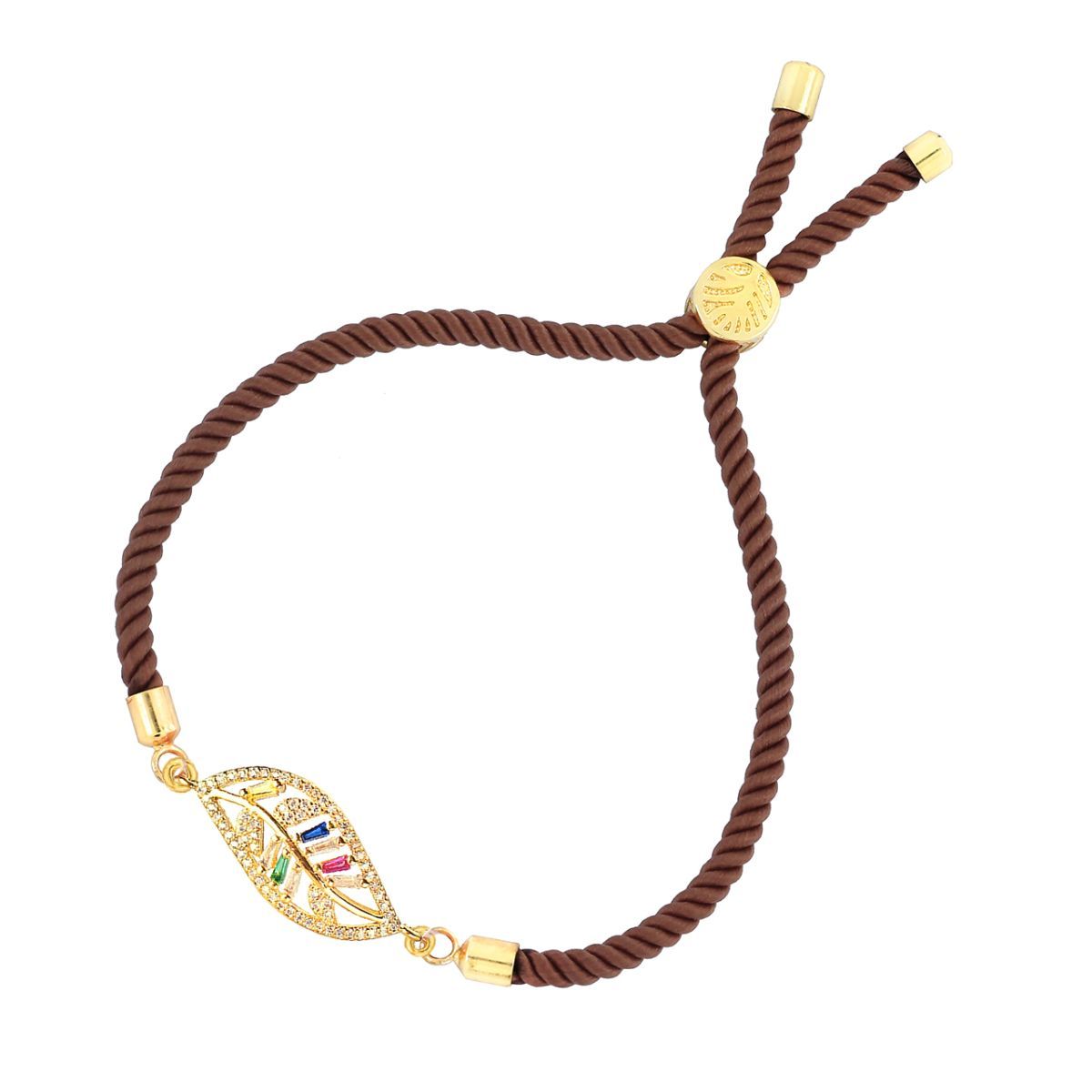 Leaf Petal Floral Gold Brown CZ Adjustable Thread Bracelet Bulk Secondary image