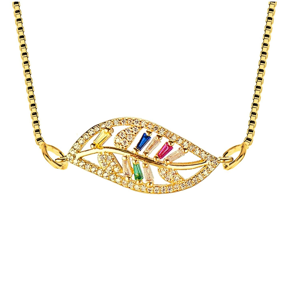 Leaf Petal Floral Gold American Diamond Necklace Pendant Chain Bulk