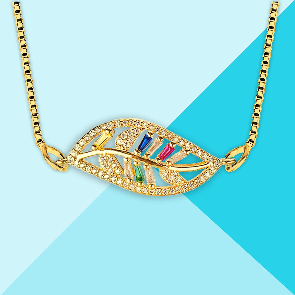 Leaf Petal Floral Gold American Diamond Necklace Pendant Chain Bulk