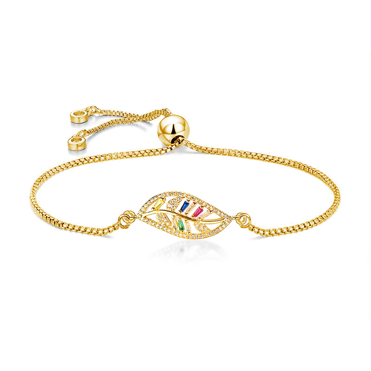 Leaf Petal Floral Gold CZ American Diamond Slider Bracelet Bulk Secondary image