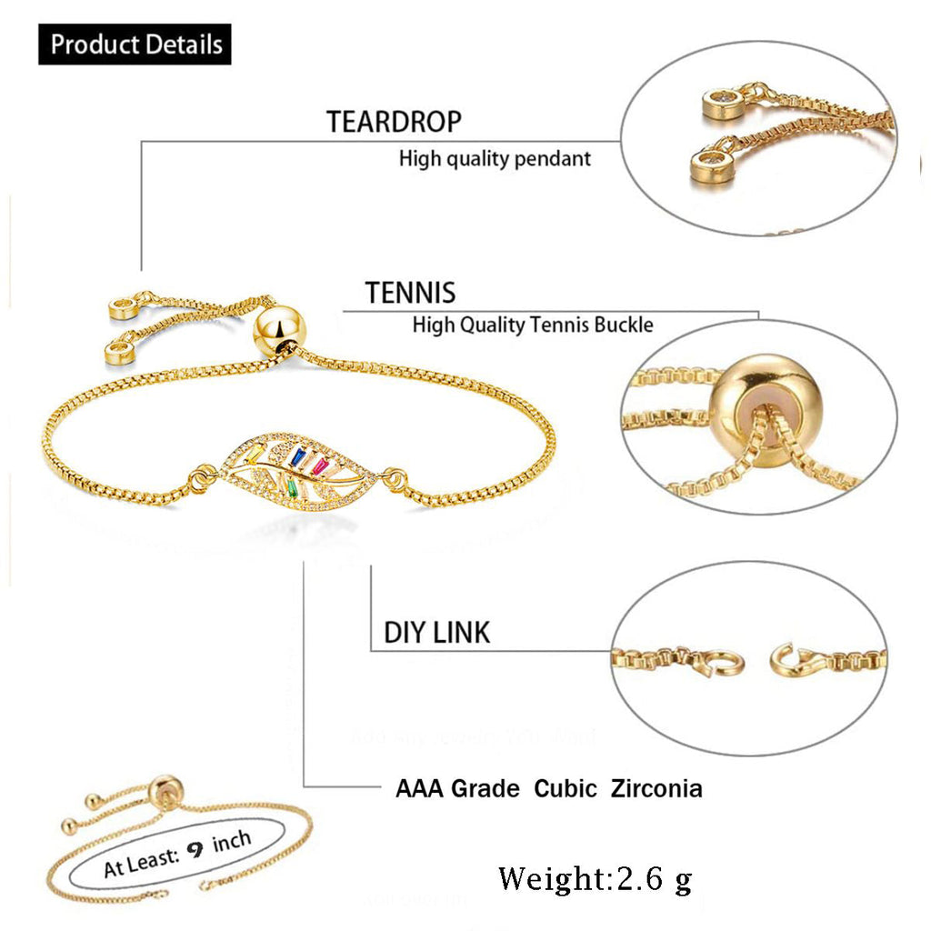 Leaf Petal Floral Gold CZ American Diamond Slider Bracelet Bulk
