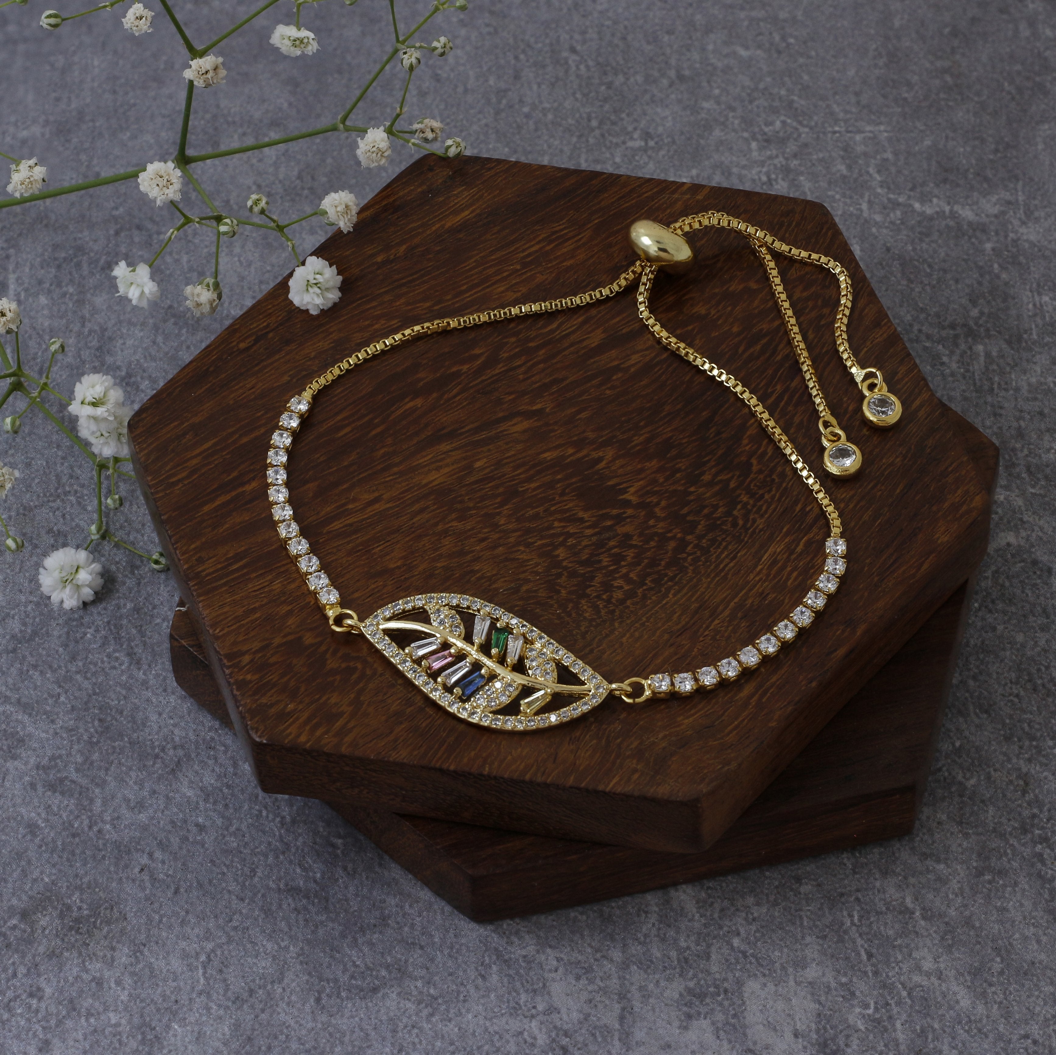Gold Slider Flower Leaf Bracelet For Women Bulk