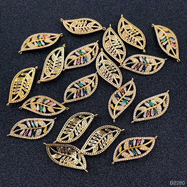 Leaf Petal Floral Gold Cubic Zirconia American Diamond Centre Pcs Bulk Main image