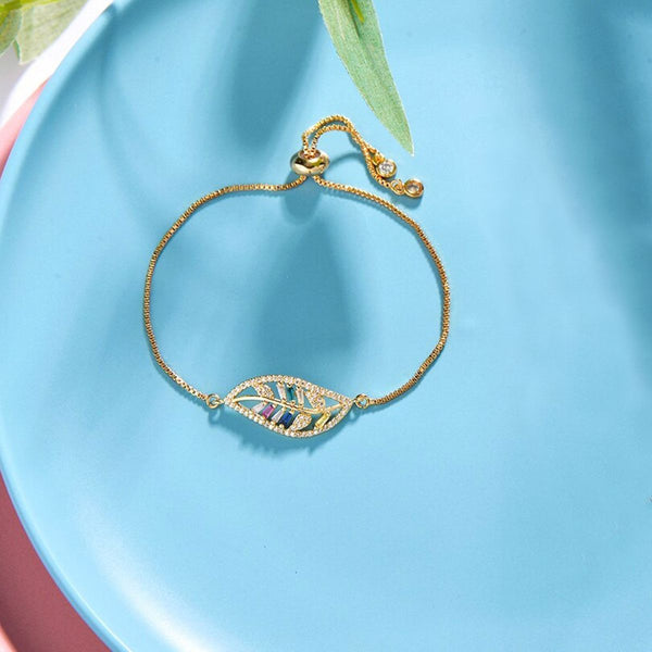 Leaf Petal Floral Gold CZ American Diamond Slider Bracelet Bulk Main image