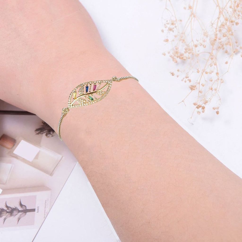Leaf Petal Floral Gold CZ American Diamond Slider Bracelet Bulk