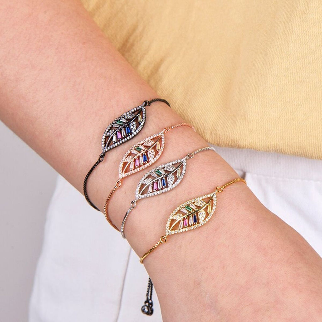 Leaf Petal Floral Gold CZ American Diamond Slider Bracelet Bulk