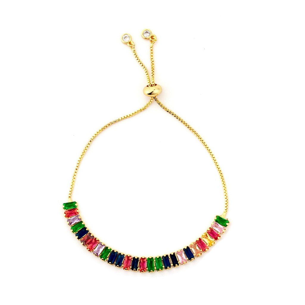 Gold Colorful Rainbow CZ American Diamond Slider Bracelet Bulk