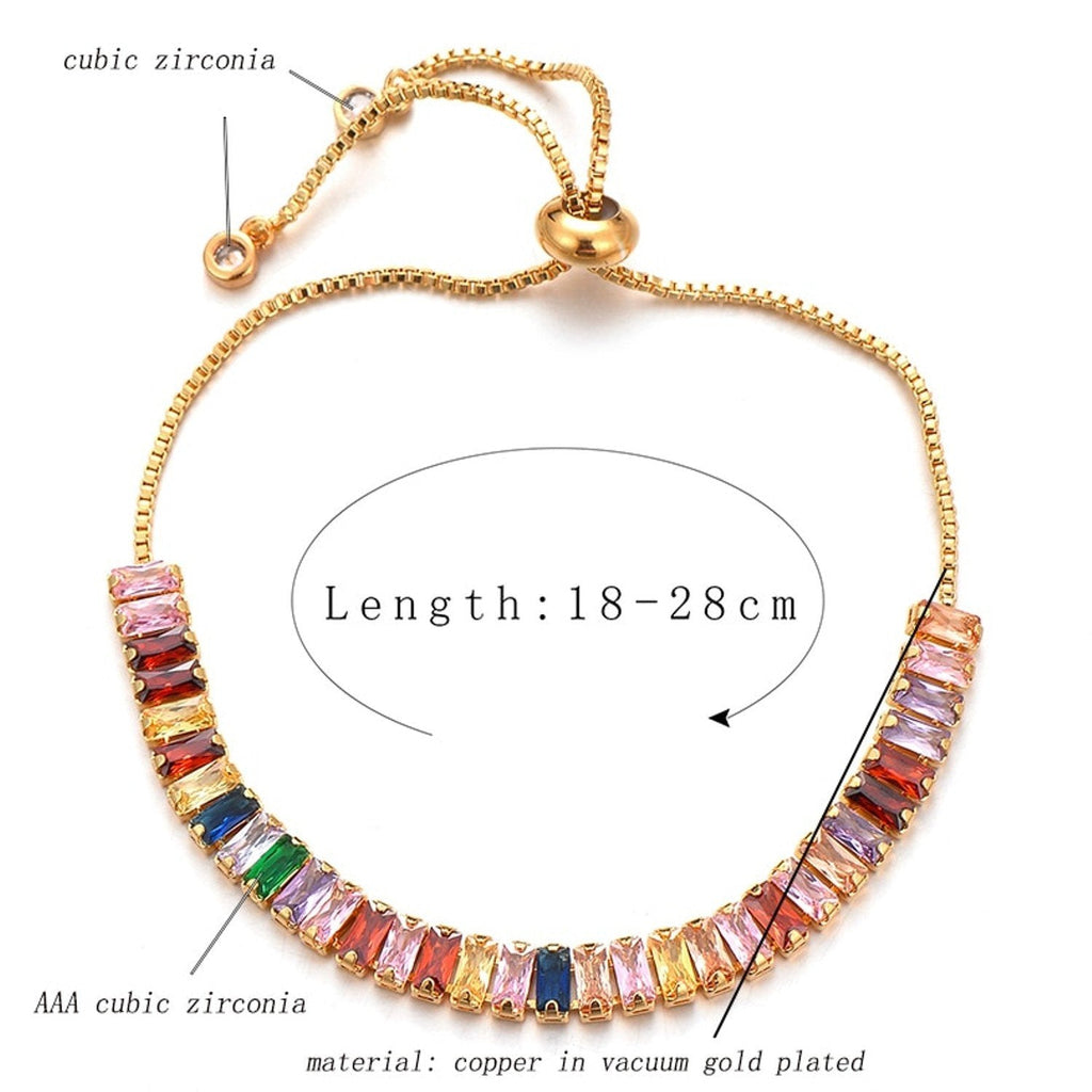 Gold Colorful Rainbow CZ American Diamond Slider Bracelet Bulk