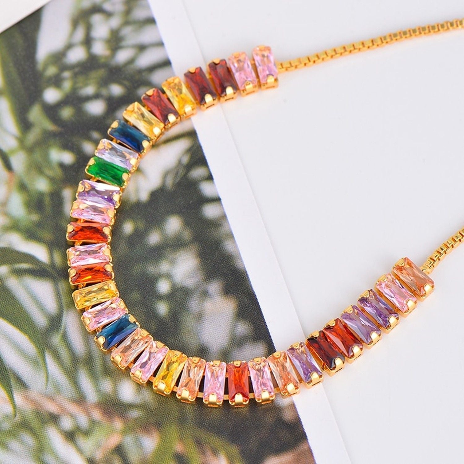 Gold Colorful Rainbow CZ American Diamond Slider Bracelet Bulk