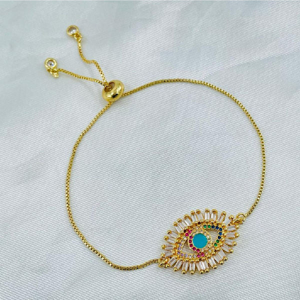 Copper Cubic Zirconia Gold Evil Eye Adjustable Slider Bracelet Bulk Main image