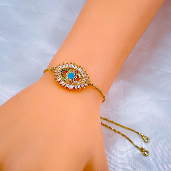Copper Cubic Zirconia Gold Evil Eye Adjustable Slider Bracelet Bulk Secondary image