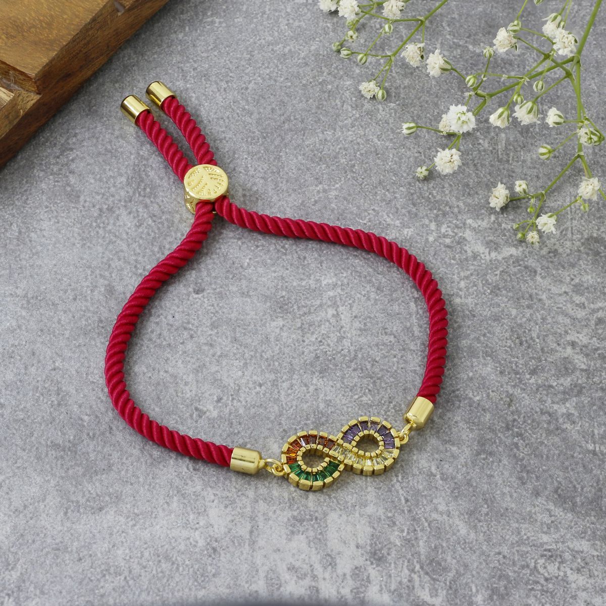 Infinity Rainbow Gold Pink CZ Adjustable Thread Bracelet Bulk Main image
