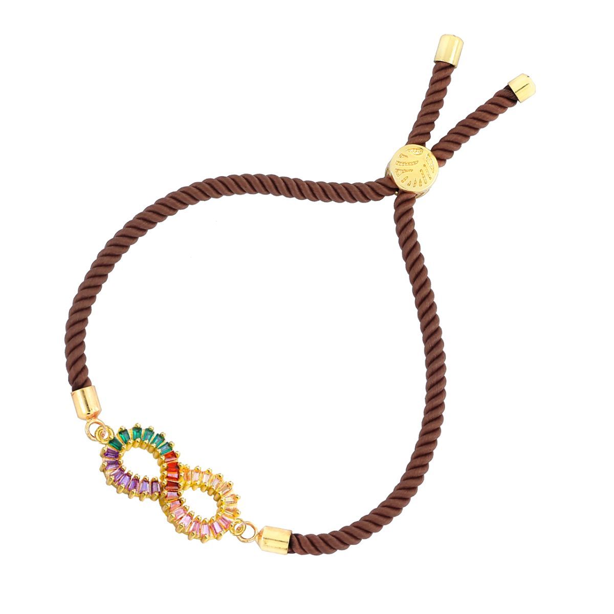 Infinity Rainbow Gold Brown CZ Adjustable Thread Bracelet Bulk