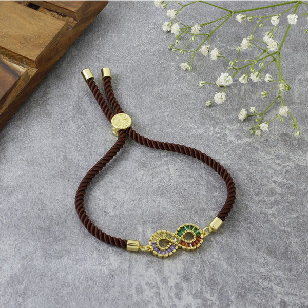 Infinity Rainbow Gold Brown CZ Adjustable Thread Bracelet Bulk Main image