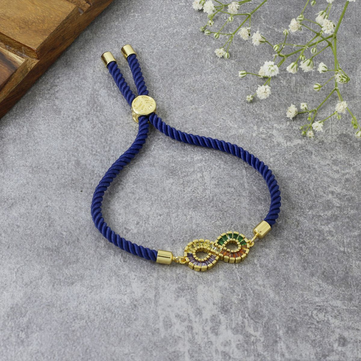 Infinity Rainbow Gold Blue CZ Adjustable Thread Bracelet Bulk