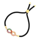 Infinity Rainbow Gold Black CZ Adjustable Thread Bracelet Bulk