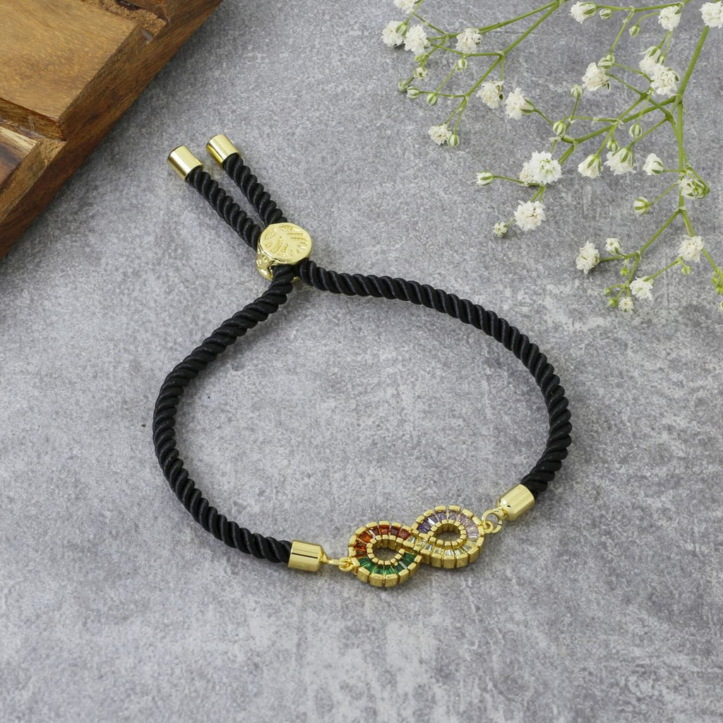 Infinity Rainbow Gold Black CZ Adjustable Thread Bracelet Bulk