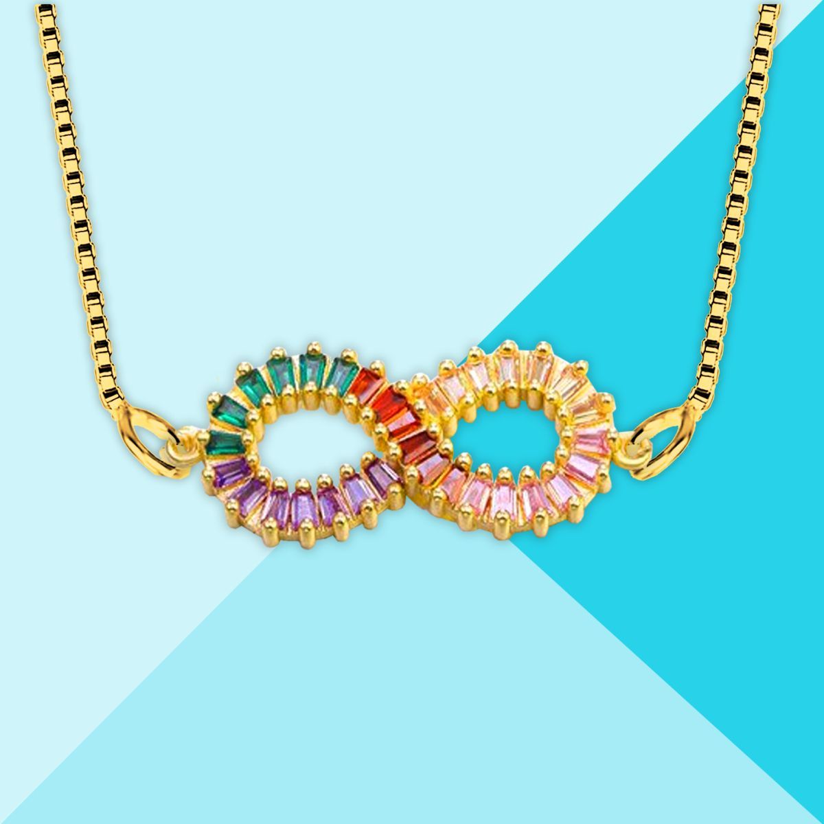 Infinity Love Colorful Rainbow Diamond Necklace Pendant Chain Bulk Main image