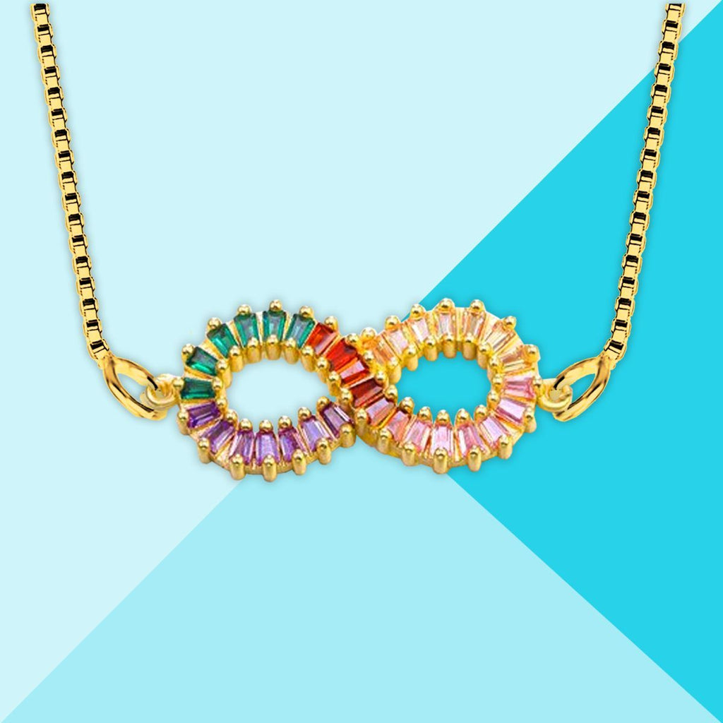 Infinity Love Colorful Rainbow Diamond Necklace Pendant Chain Bulk