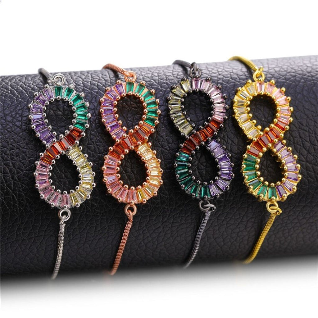Infinity Love Colorful Rainbow Cubic Zircon CZ Bracelet Bulk