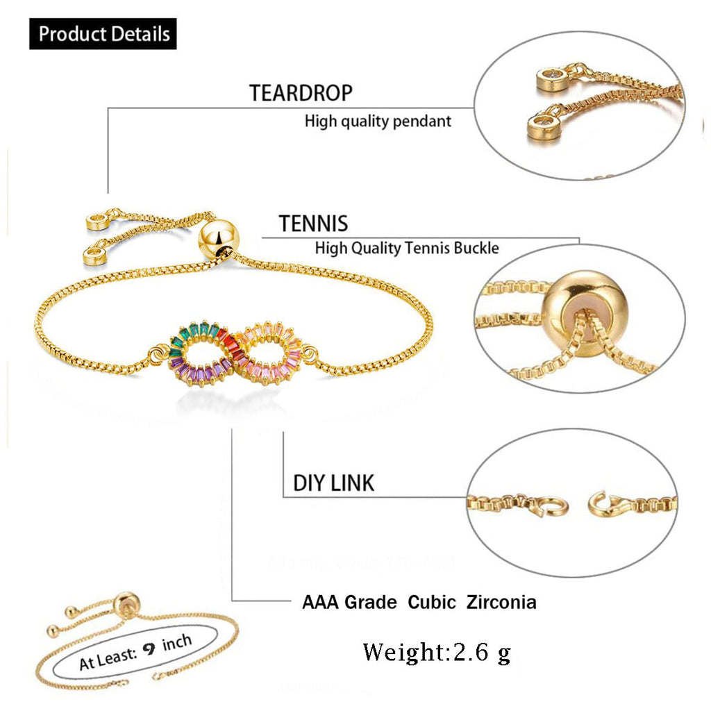 Infinity Love Colorful Rainbow Cubic Zircon CZ Bracelet Bulk