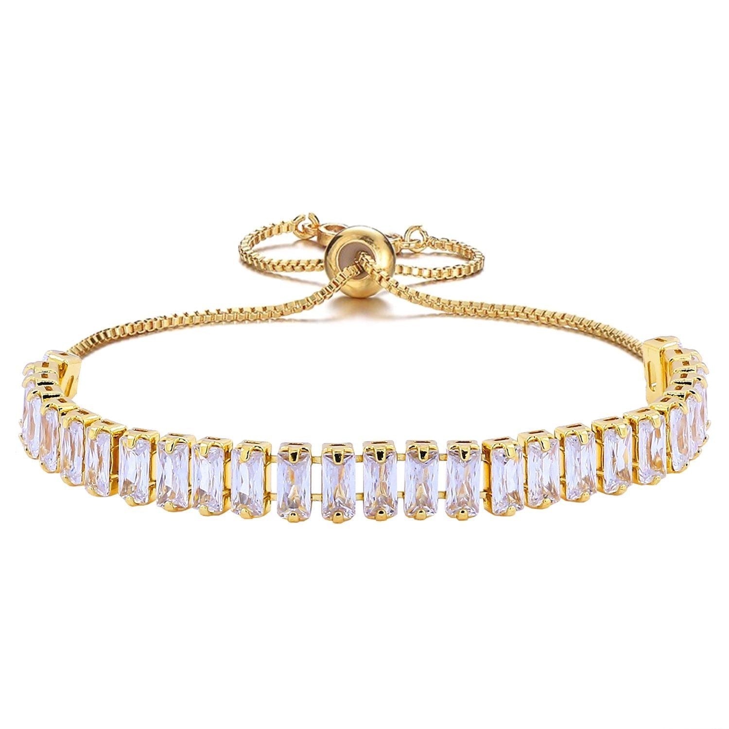 Gold Baguette CZ American Diamond Slider Tennis Bracelet Bulk
