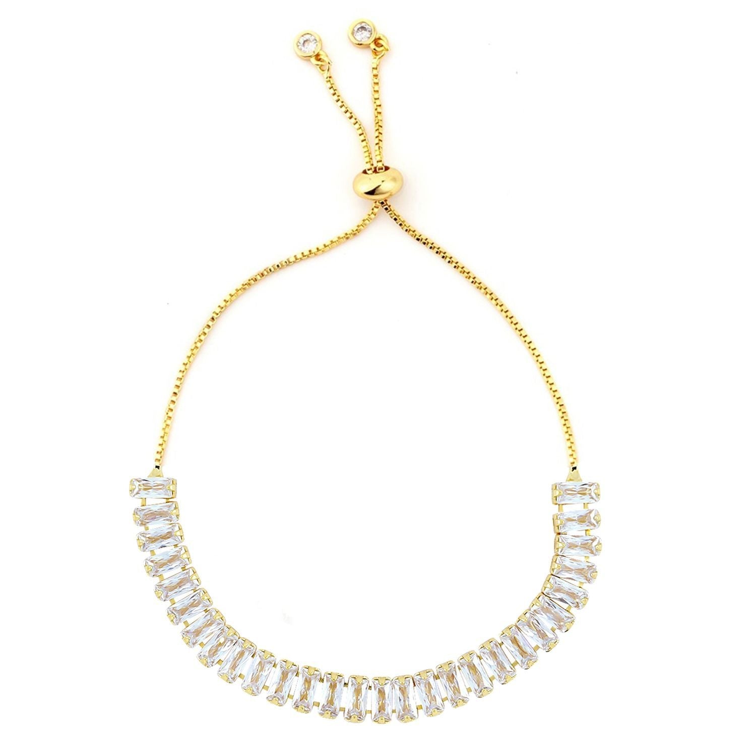 Gold Baguette CZ American Diamond Slider Tennis Bracelet Bulk