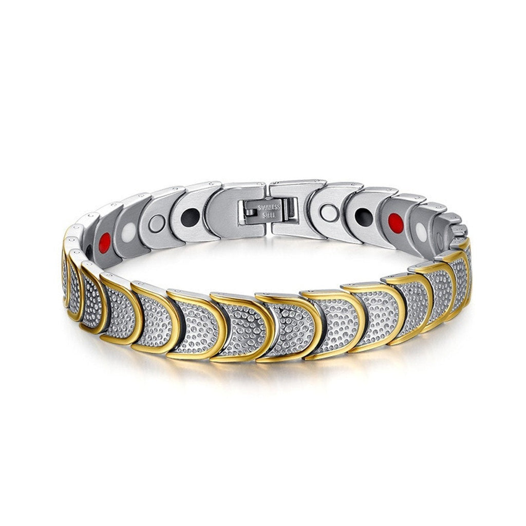 Gold Silver Stainless Steel Magnet Health Care Therapy Energy Bracelet