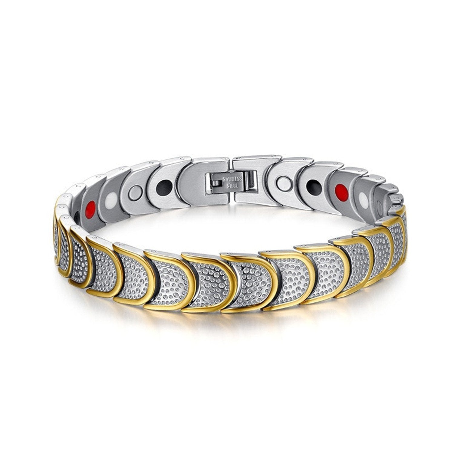 Gold Silver Stainless Steel Magnet Health Care Therapy Energy Bracelet