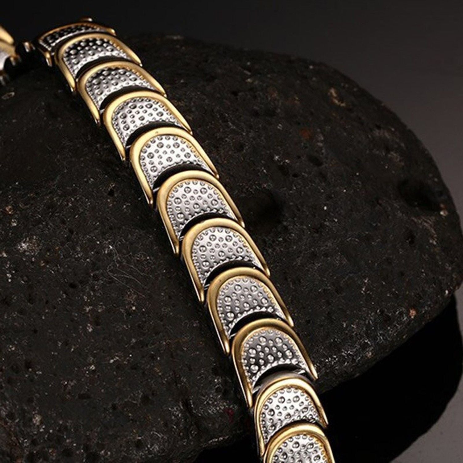 Gold Silver Stainless Steel Magnet Health Care Therapy Energy Bracelet