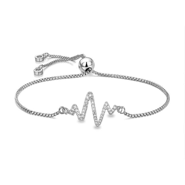 Lightening Heartbeat Cardiogram Silver CZ Slider Bracelet Bulk Main image