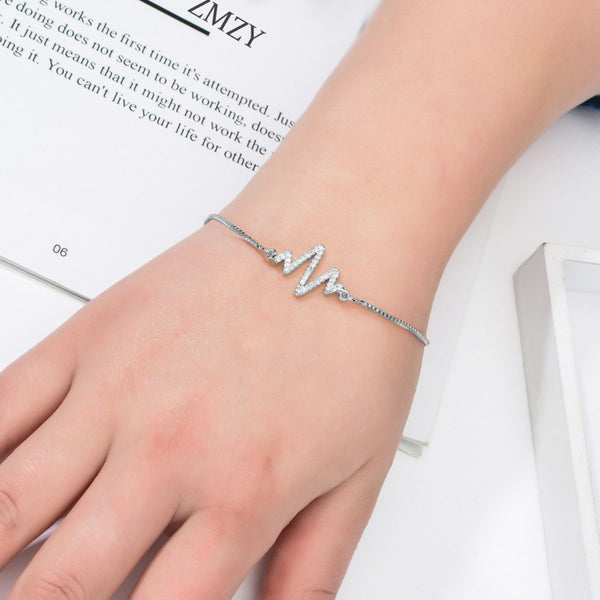 Lightening Heartbeat Cardiogram Silver CZ Slider Bracelet Bulk Secondary image