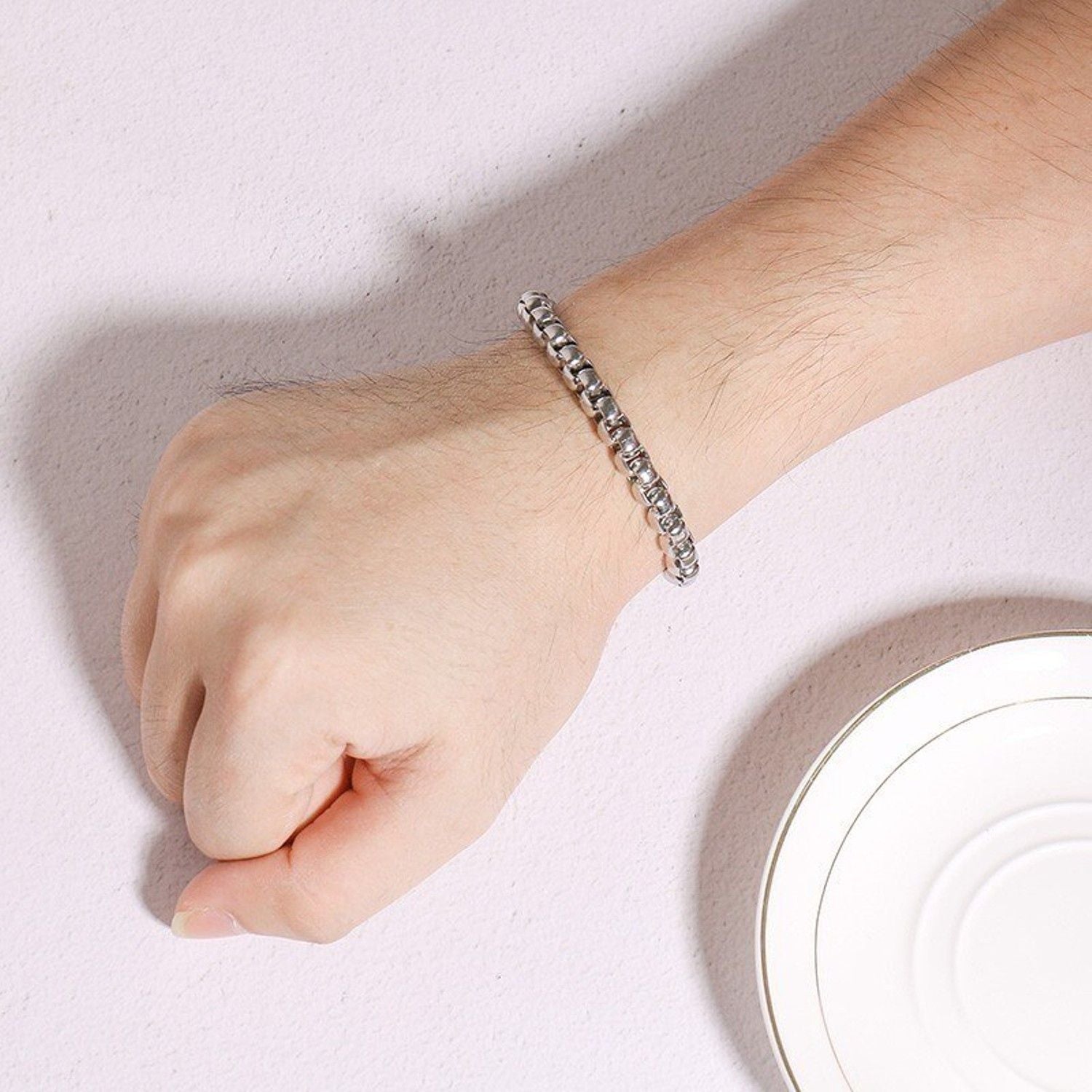 Popcorn Silver 316L Stainless Steel Lobster Clasp Bracelet Men Bulk