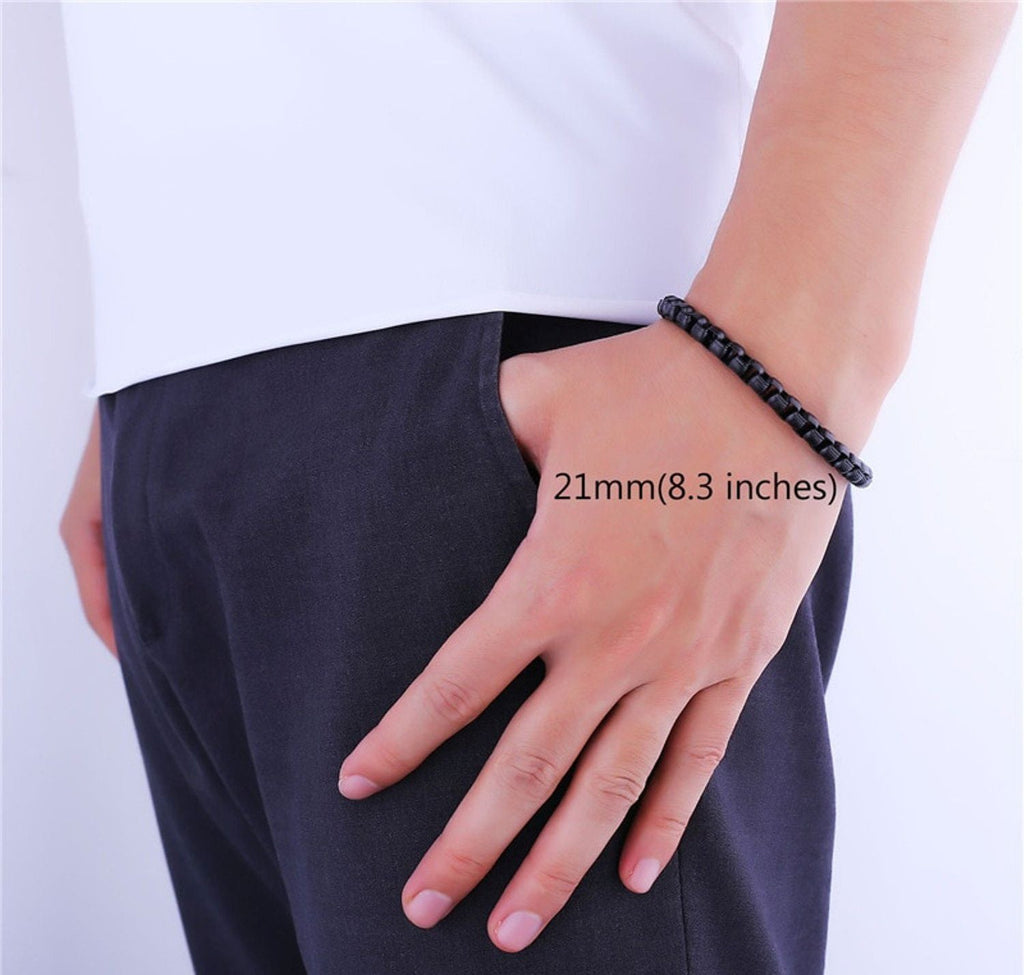 Popcorn Black 316L Stainless Steel Lobster Clasp Bracelet For Men