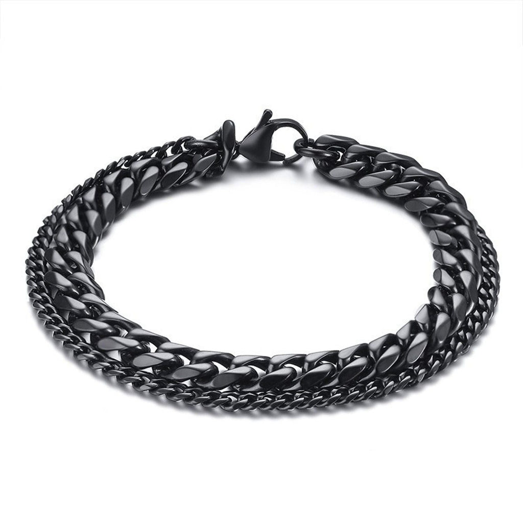 Layered Wrist Wrap Black Stainless Steel Curb Chain Bracelet Bulk