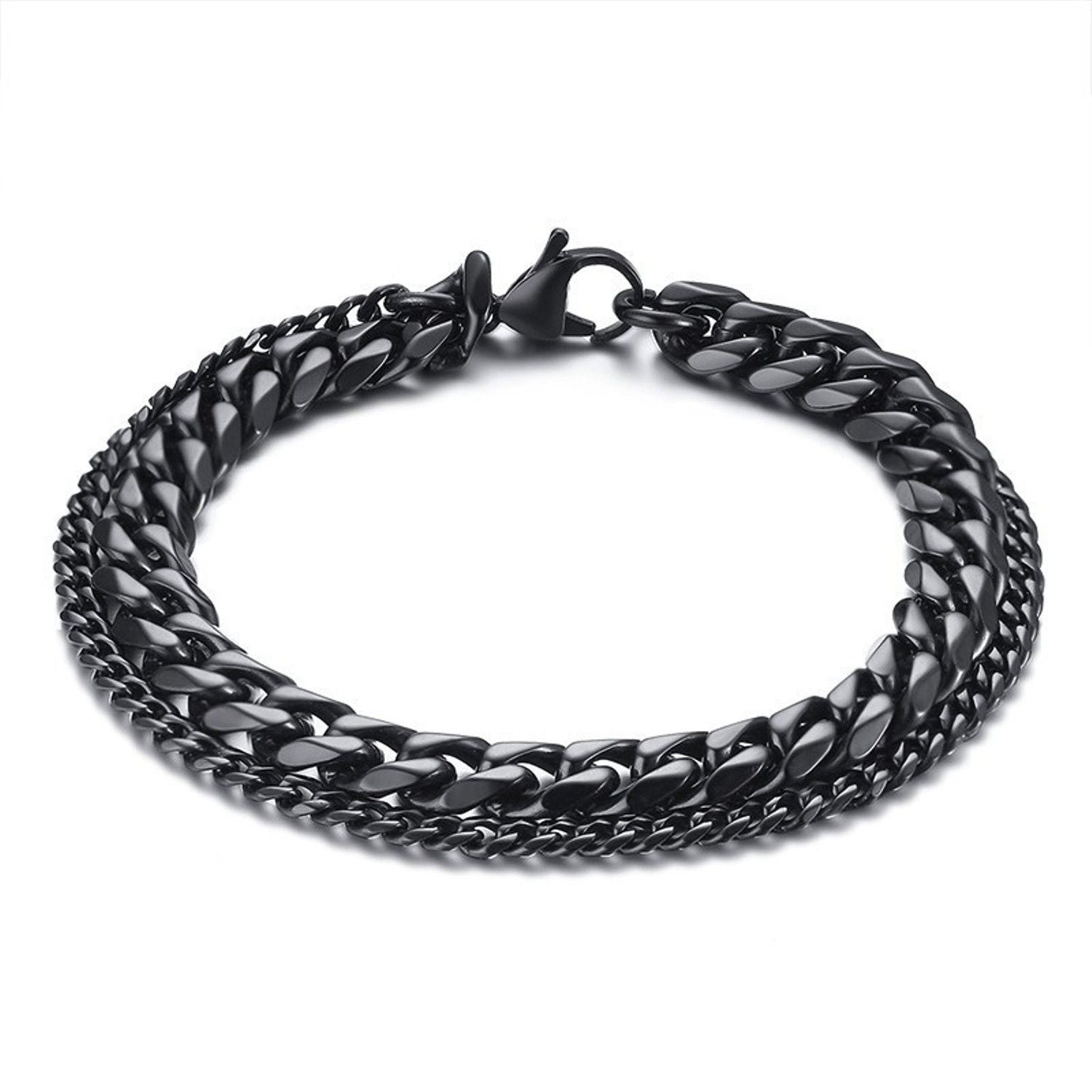 Layered Wrist Wrap Black Stainless Steel Curb Chain Bracelet Bulk