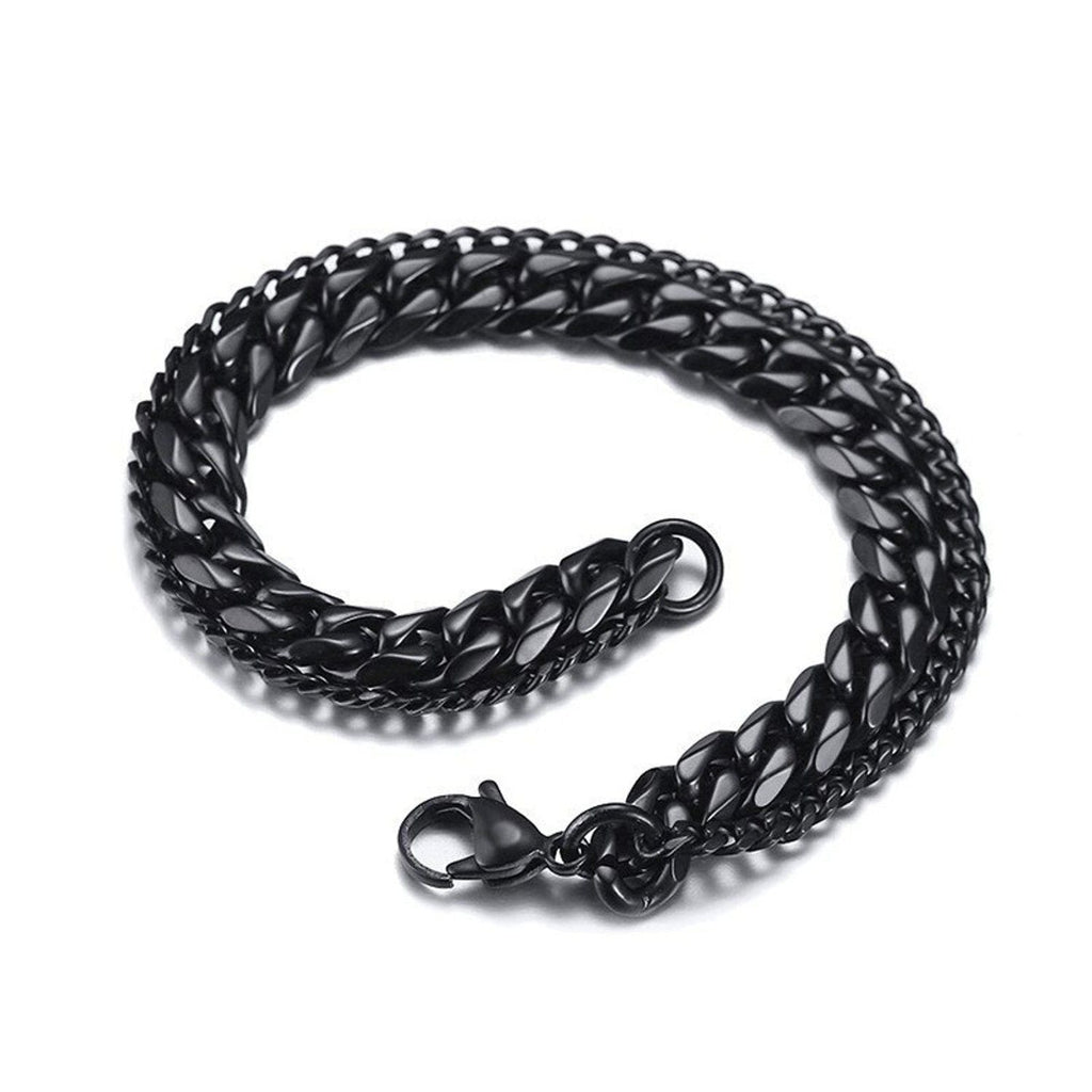 Layered Wrist Wrap Black Stainless Steel Curb Chain Bracelet Bulk
